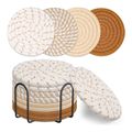 Cotton Drink Coasters With Holder For Drinks Minimalist Hand Woven - 8 Pack - 4 Colors