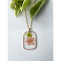 Orange blast and Green flower rectangle Necklace
