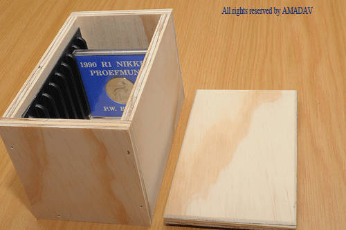 Wooden Box for 10 Proof coins in small blue CD`s