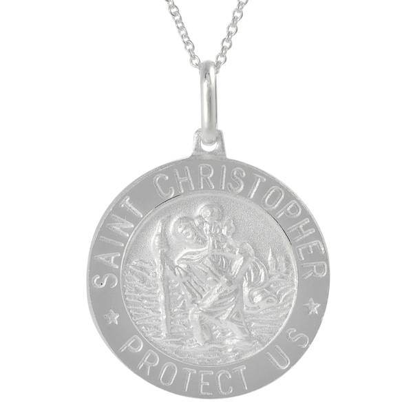 Tressa Silver Italian Holy St. Christopher 'Protect Us' Disc Necklace