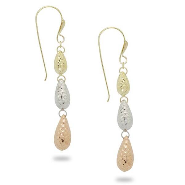 Gioelli 14k Tri-color Gold Diamond-cut Teardrop Dangle Earrings