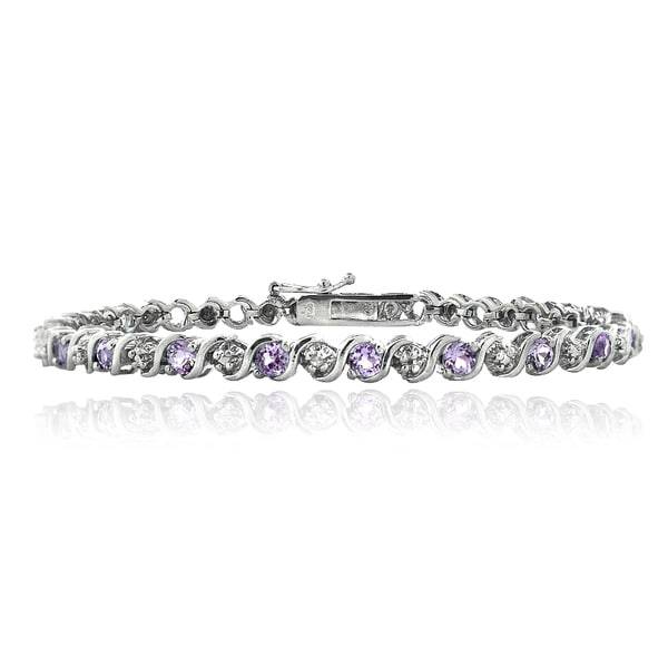 Glitzy Rocks Silvertone Gemstone Diamond Accent Tennis Bracelet