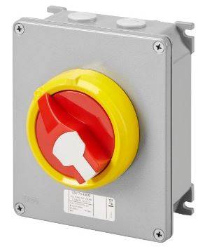 3P 32A Metal Box  Red/Yell Kn. Surface Isolator