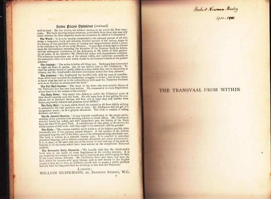 The Transvaal from Within: A Private Record of Public Affairs (1899 Hardcover) - Fitzpatrick, J. P.