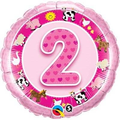 Age 2 Pink Farm Animals Round Foil Balloon (46 cm)