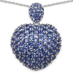 Malaika Sterling Silver Tanzanite Cluster Puffed Heart Necklace