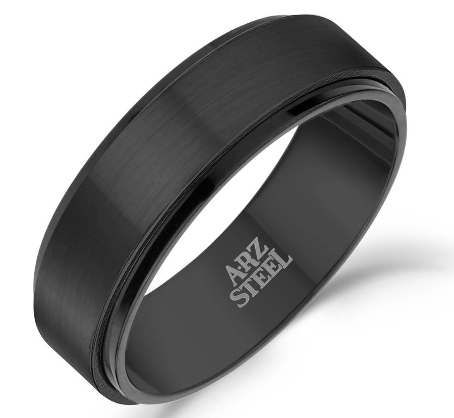 7mm Matte & Shiny Gold Steel Ring ARZ-Steel
