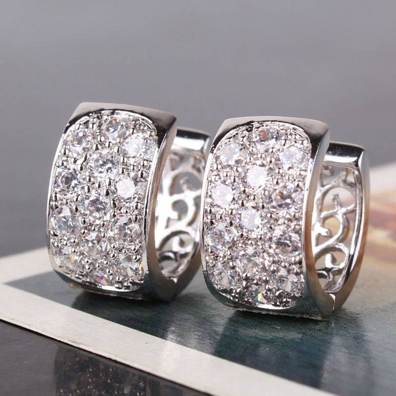 ELEGANCE RANGE! - BEAUTIFUL 18K GOLD FILLED SAPPHIRE PAVE HUGGIE EARRINGS
