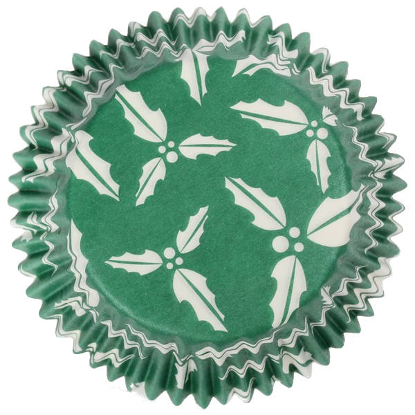 Culpitt 54pk HOLLY-GREEN 50mm Standard Cupcake Cup Cake Muffin Baking Cases