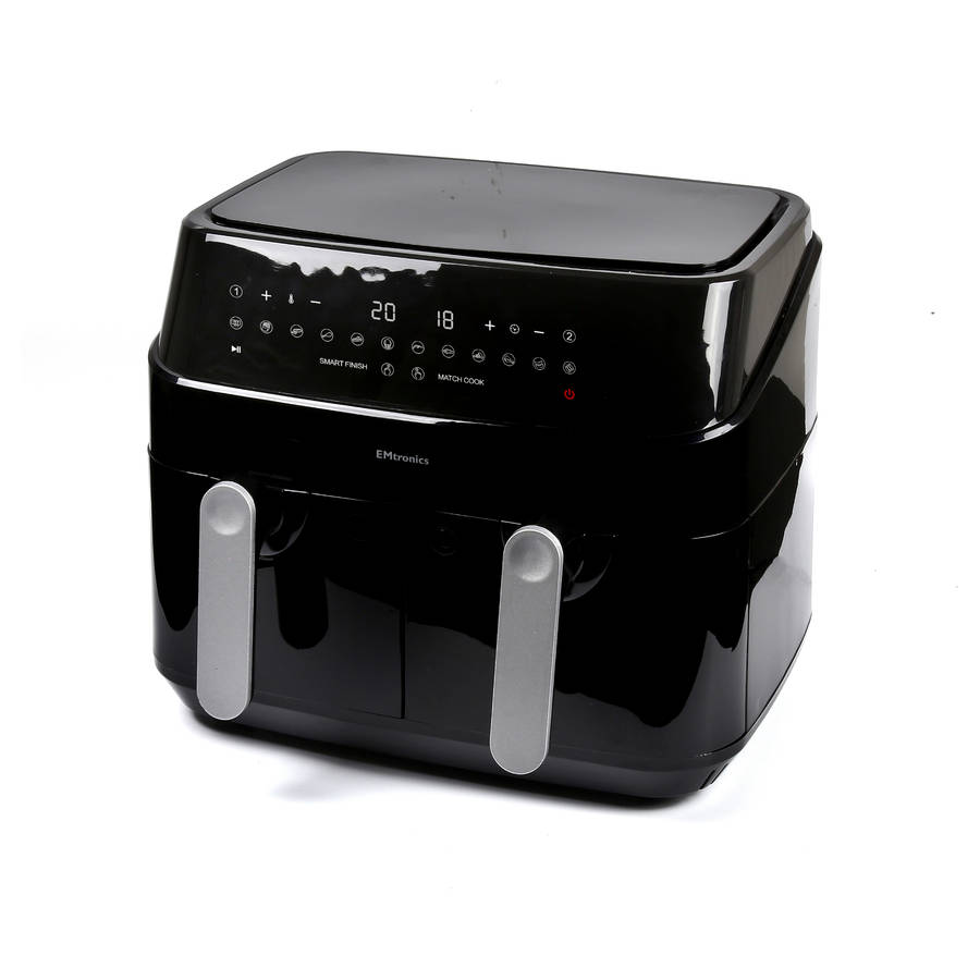 EMtronics EMDAF9LD Digital 9L Double Basket Large AirFryer with Timer-Black Bgrade damaged packaging