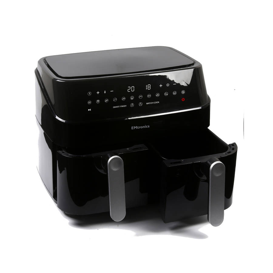 EMtronics EMDAF9LD Digital 9L Double Basket Large AirFryer with Timer-Black Bgrade damaged packaging