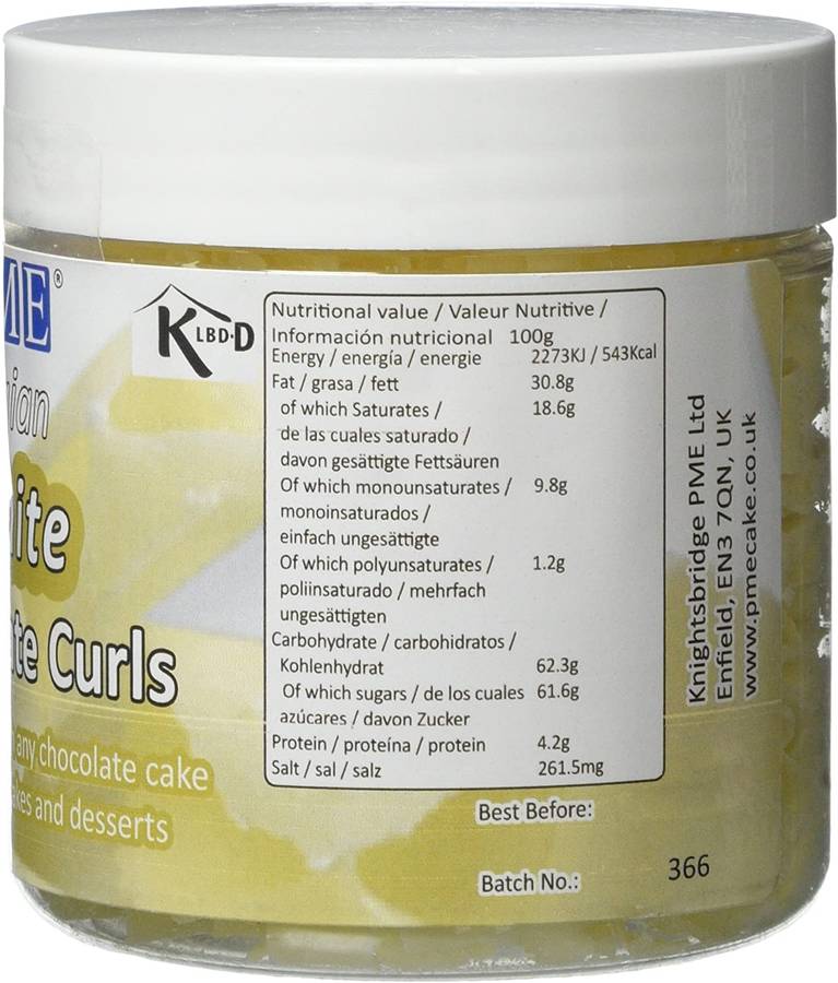 PME Belgian White Chocolate Curls for Decorating Cake Muffin Cupcake Dessert 85g