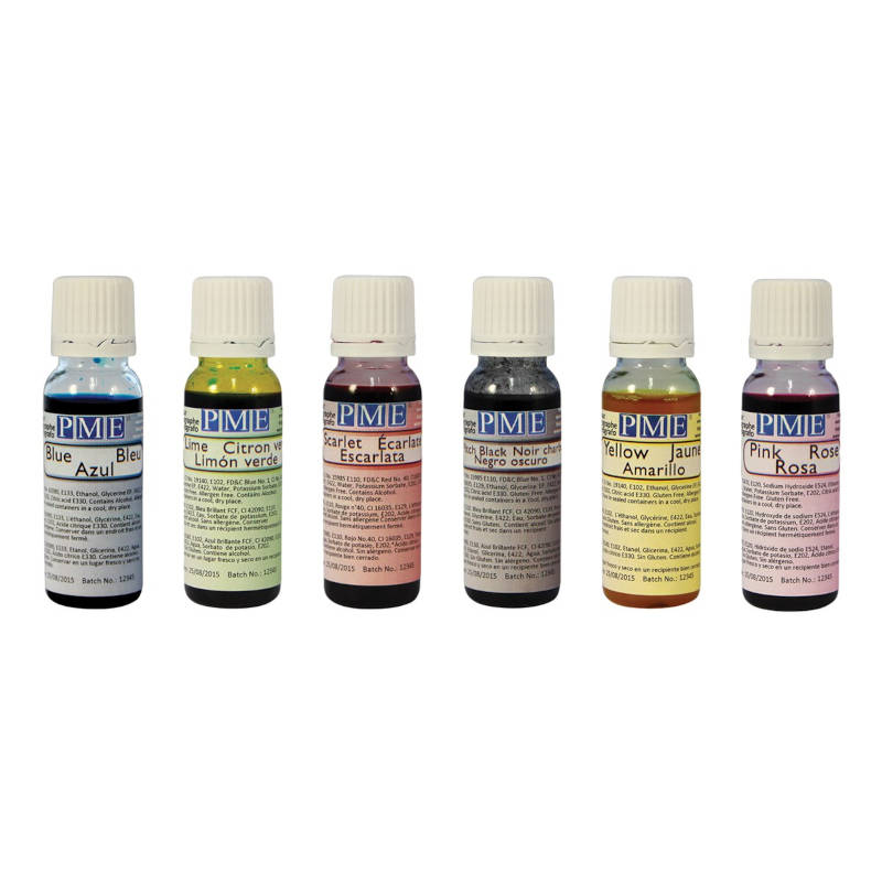 PME Airbrush Colours Set of 6 x 25g Edible Colouring for Cake Decorating