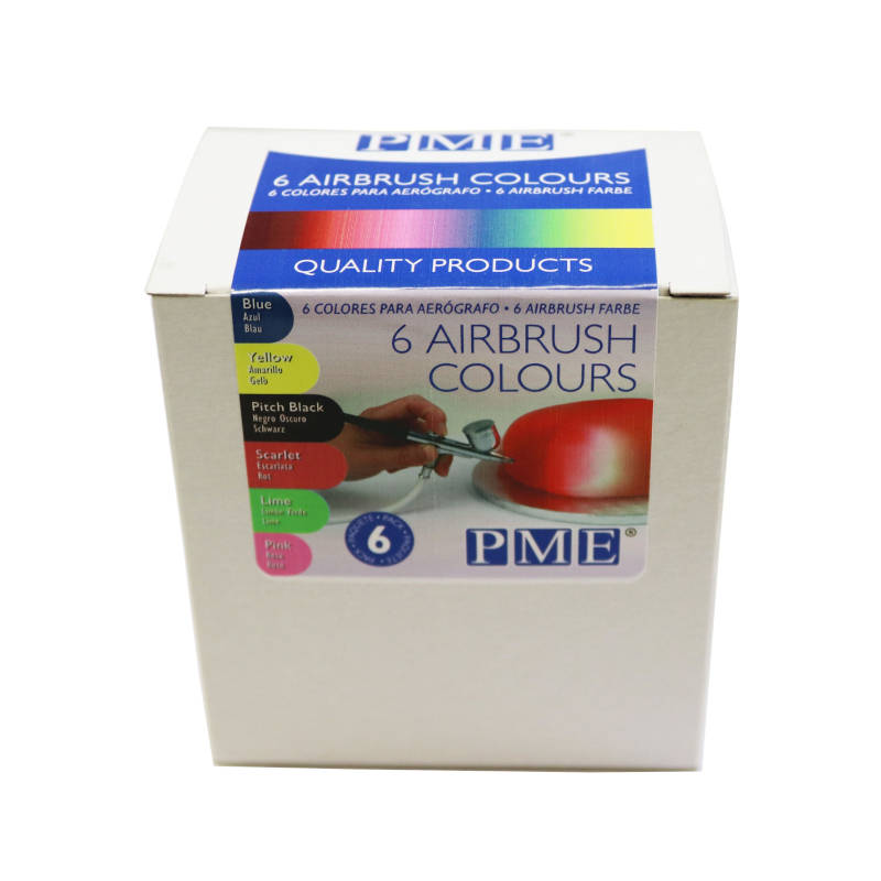 PME Airbrush Colours Set of 6 x 25g Edible Colouring for Cake Decorating