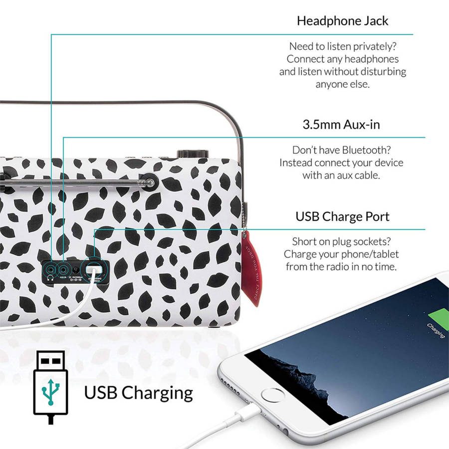 VQ Hepburn MKII Portable DAB+ FM Radio Bluetooth Speaker Lulu Guinness Black Lip