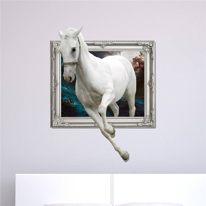 White Horse 3D Wall Decals PAG STICKER Removable Wall Art Animal Stickers Home