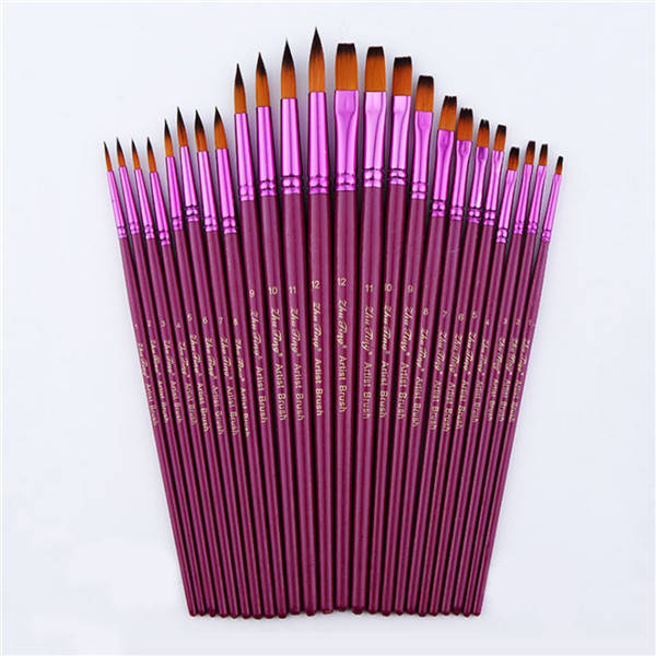 12pcs Flat Tip Round Tip Painting Brushes Artist Nylon Hair Watercolor Oil Draw