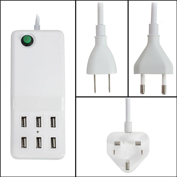 Universal Multi Port 6 Ports Portable USB Hub Desktop Wall Rapid Charger Adapter