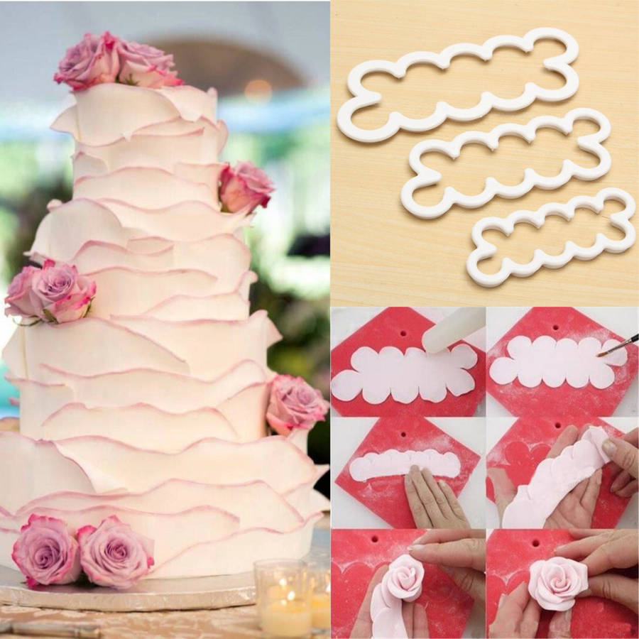 3pcs Rose Flower Petal Cutter Fondant Cake Chocolate Sugarcraft Mold Decor Tool