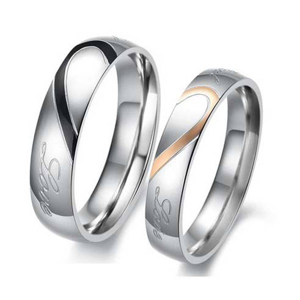 1PC Valentines Titanium Steel Heart Shape Puzzle Ring Couples Rings