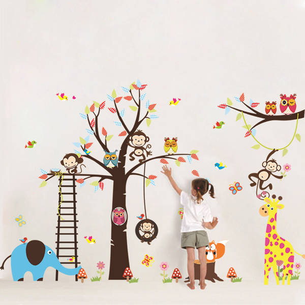 DIY Monkey Tree Elephant Removable Decal Home Room Decor Wall Sticker Wallpaper