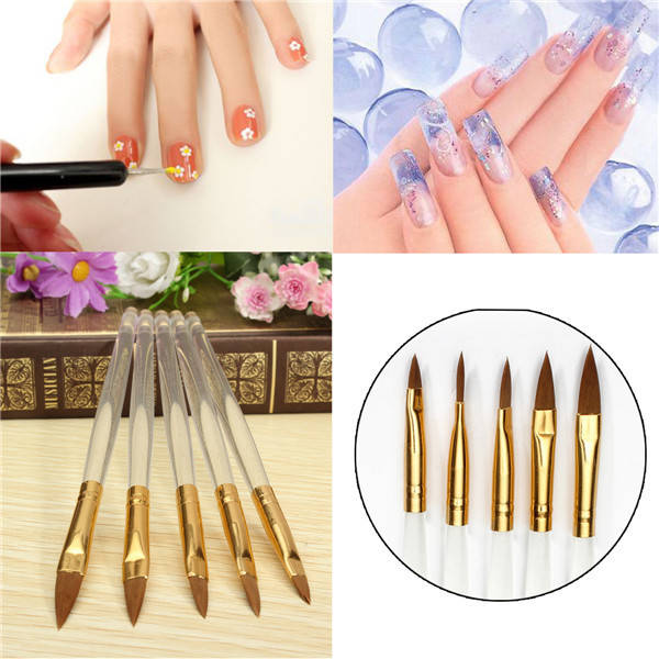 5Pcs Transparent Nail Art Decoration Design DIY Painting Drawing Pen Brush Tool