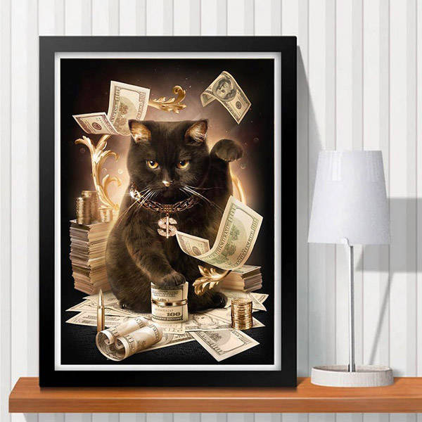 30x40cm 5D DIY Plutus Cat Diamond Painting Resin Full Rhinestone Animal Cross-s