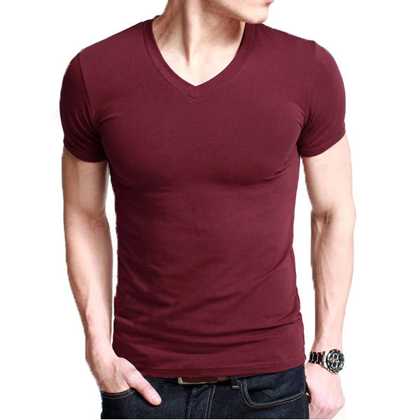 Mens Casual Slim Fit V-neck Solid Multicolor Short sleeve T-shirt
