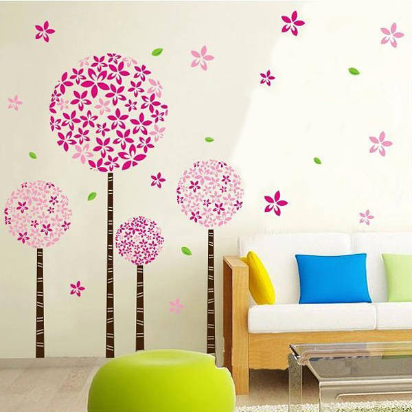 Pink Tree Drawing Room And Bedroom Removable PVC Wall Sticker