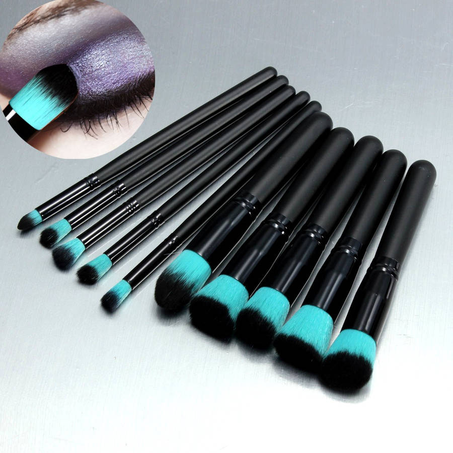 10Pcs Pro Face Powder Contour Cosmetic Foundation Eyeshadow Makeup Brushes Set