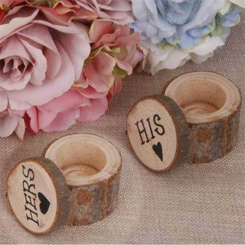 1pair Wooden Natural Wedding Rings Earrings Necklace Box Case Holder