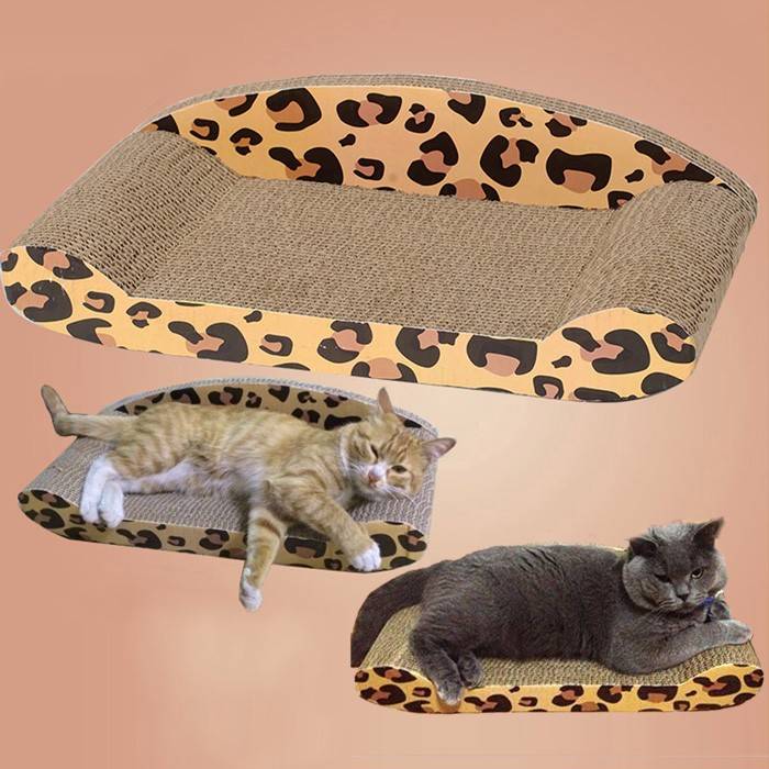Pet Cat Leopard Corrugated Scratching Board Sofa Bed