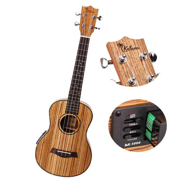 26 Inch UKTE-ZB Zebra Wood Ukulele 4 Strings with Pickup