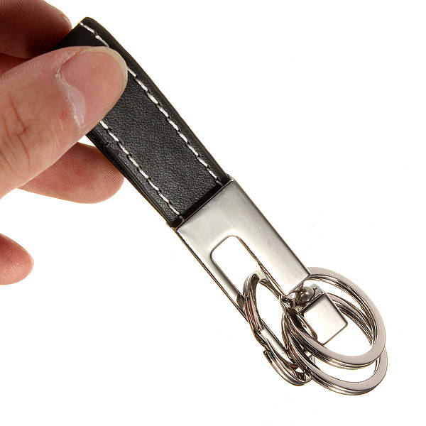 3 Loops Leather Strap Zinc Alloy Keyring Keychain Chain Ring Fob