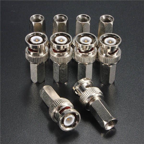 10pcs Copper BNC Male Plug RG59 Connector TV Aerial Coaxal Cable Adapter