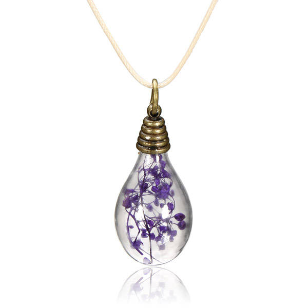 Retro Vintage Dry Flower Light Bulb Pendant Chain Necklace
