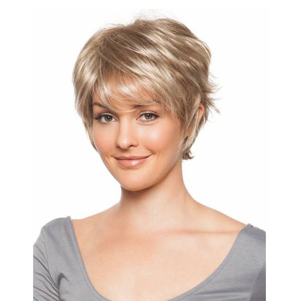 Elegant Fluffy Short Human Hair Wig Virgin Remy Mono Top Capless