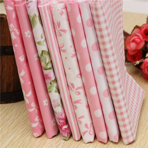 8pcs Pink Cotton DIY Sewing Fabric Handwork Curtain Patchwork Cloths