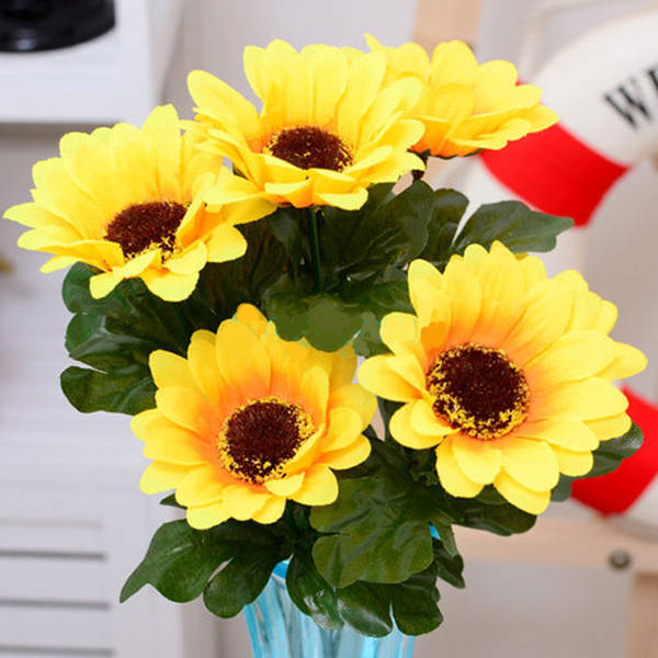 1 Bunch 7 Heads Artificial Sunflowers Bouquet Home Craft Decor DIY