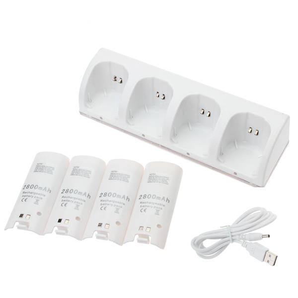 4 Rechargeable Battery Pack & Charging Dock Station Bundle For Wii
