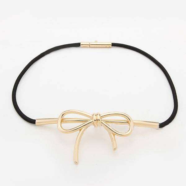 Women Girls Elegant Bowknot Metal Buckle Elastic Thin Belt