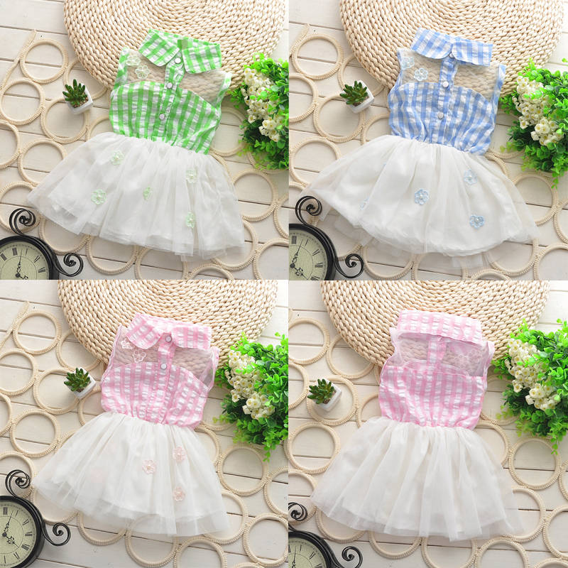 Cute Princess Baby Kids Girls Summer Sleeveless Check Tulle Tutu Party Dress