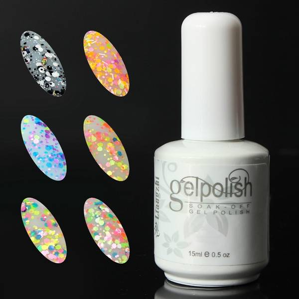 6 Colors 15ml Soak Off Glitter UV Gel Polish