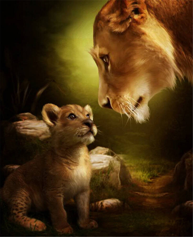 DIY Painting Numbers Kit Oil Painting Frameless Digital Lioness And Lionet Draw