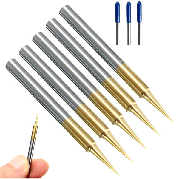 5pcs 0.1mm 15 Degree Titanium Coated Carbide Flat Bottom PCB Engraving Bit CNC