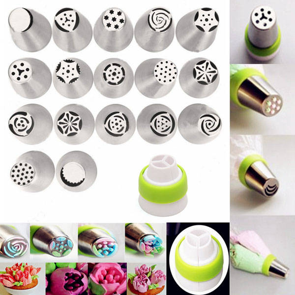17Pcs Stainless Steel Russian Tulip Flower Icing Piping Nozzles Cake Decoration