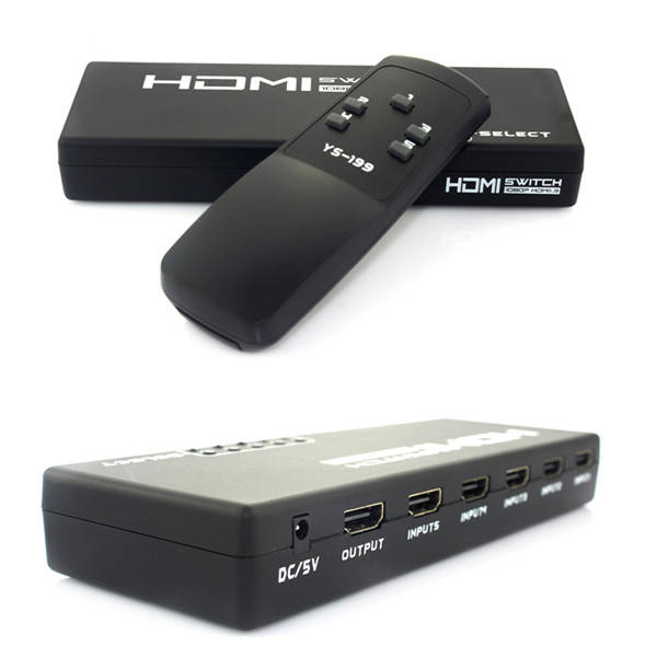 5 Ports Switch 1080P Remote HDMI Selector Splitter For HDTV PS3 DVD STB