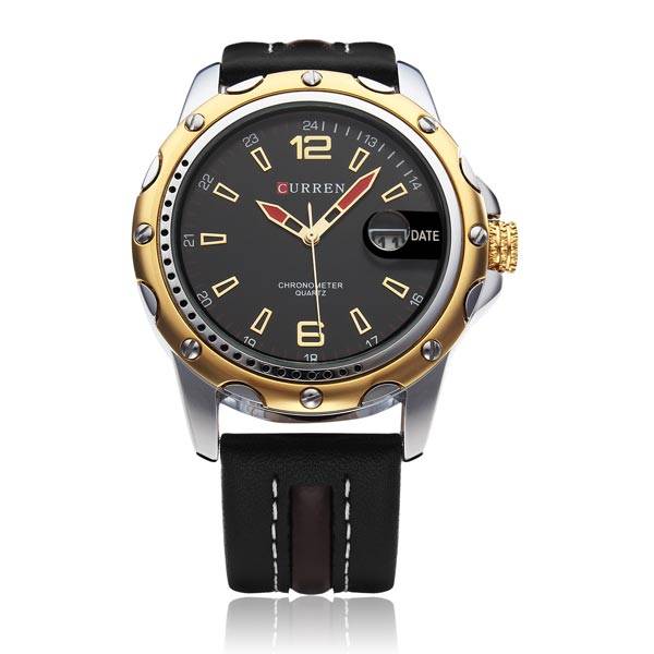 CURREN 8104 Black PU Leather Date Fashion Men Wrist Quartz Watch