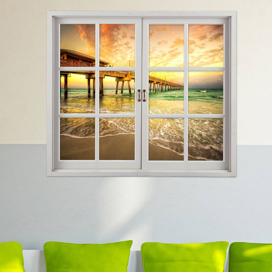 Sea Bridge 3D Artificial Window View 3D Wall Decals Room PAG Stickers Home Wall
