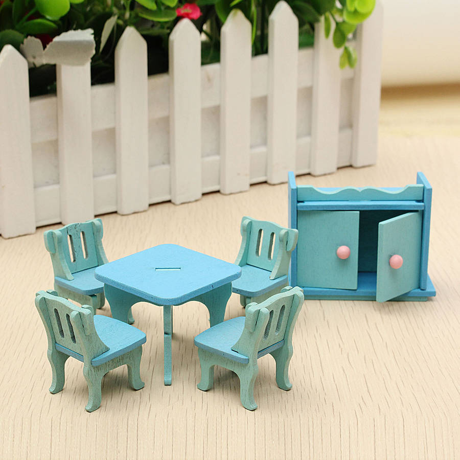 Wooden Dollhouse Furniture Doll House Miniature Dinning Room Set Kids Role Play